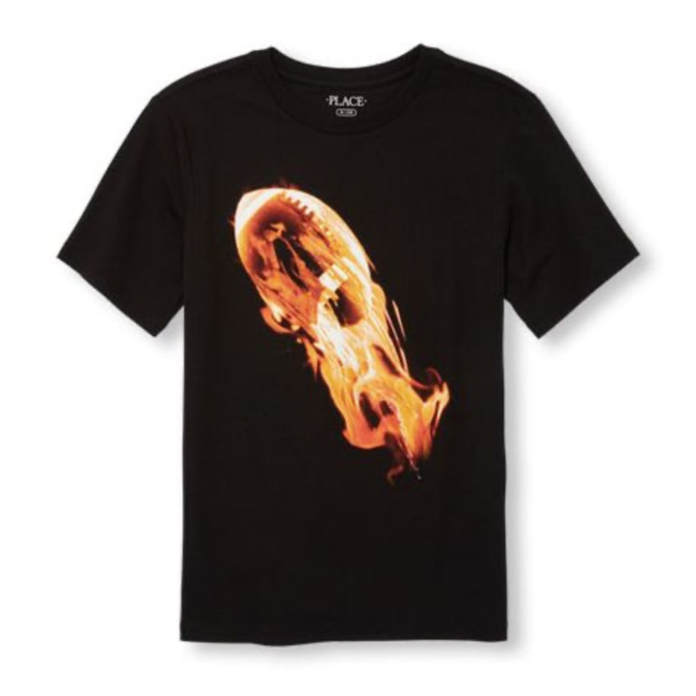 The Children's Place Black Tee with Flaming Football